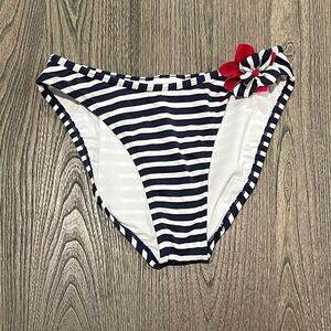 Tommy Hilfiger Bathing Suit Bottoms Stripes Flower Brief Black White Red Medium